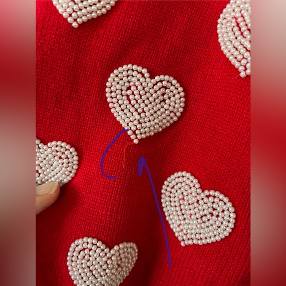 VTG 1999 Michael Simon Red/White Beaded Heart Cardigan,Valentines, Sweetheart, M - Picture 12 of 14